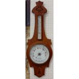 Arts and crafts oak banjo type wall barometer/thermometer, by Aitchinson & Co of London, 82cm high