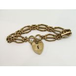 9ct fancy gate link bracelet with heart padlock clasp, 15g