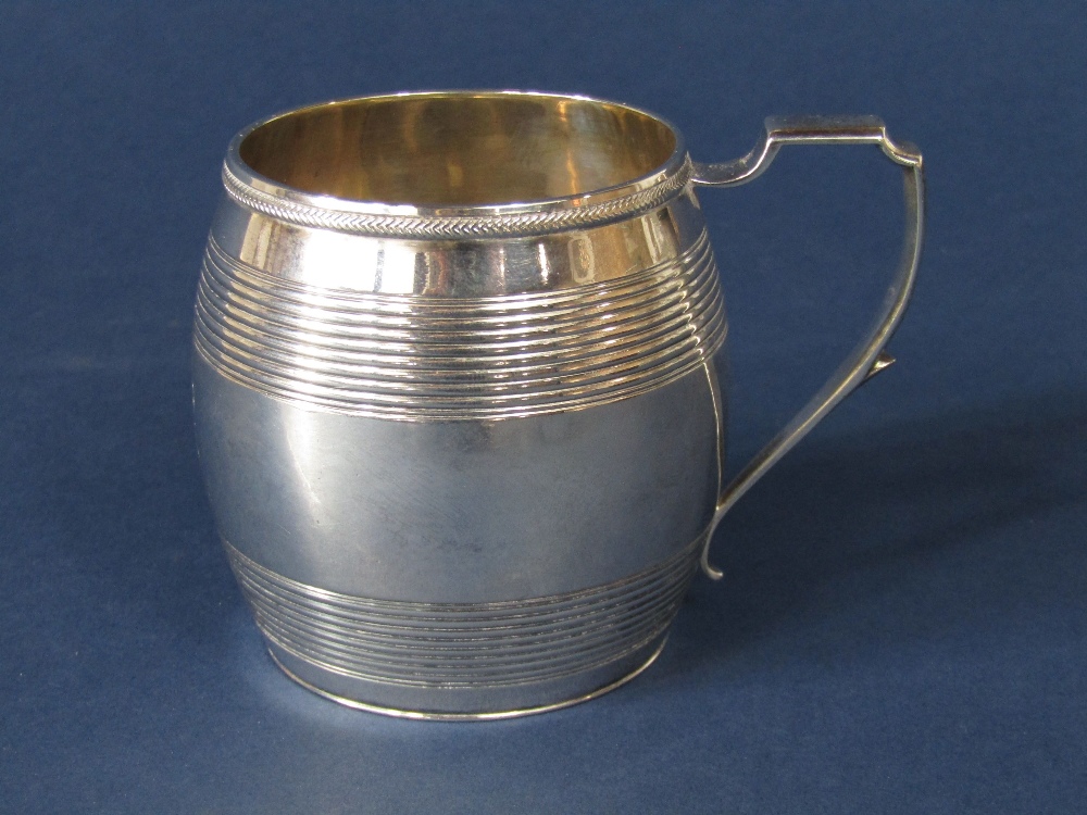 Georgian silver barrel turned christening cup or small beaker, maker marks rubbed, London 1815,