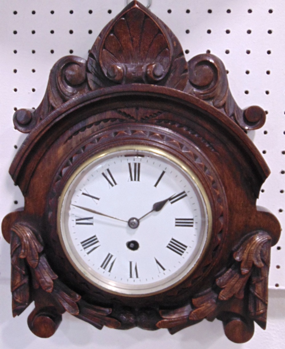 Oak cased 11.5 inch wall clock, with Arabic numerals and polychrome crest for George IV; together - Image 2 of 2