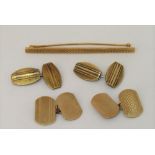 14k tie pin together with a pair of 9ct cufflinks and a further gold plated 800 silver pair; all
