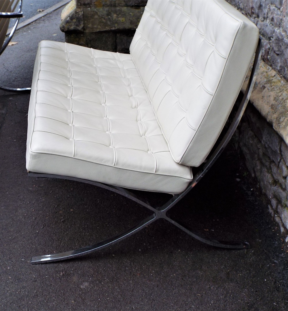 After Mies Van Der Rohe (1886-1969) - 'Barcelona' pair of sofas, in cream leather on chrome frames - Image 3 of 5