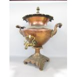 Good quality cast copper samovar in the Regency manner with scrolled handles and rococo type base,