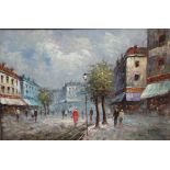 Burnett (20th century) - Parisian street scene, oil on canvas, signed, 60 x 91cm, framed