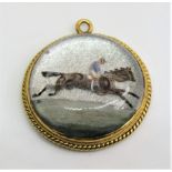 Equine interest - antique Essex crystal pendant / fob depicting a horse and jockey, mounted in
