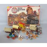 Timpo wild west theme toys including boxed 'The Prairie Rocket' train set, Dr Thaddeus Tripp horse