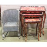 A vintage probably Lloyd Loom child's rocking chair in a blue painted colourway together with a nest