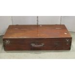 A vintage wooden portable carpenters tool chest, partially fitted with a long drawer to interior