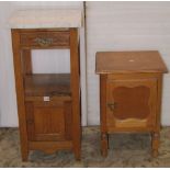 A 19th century continental walnut veneered pot cupboard of square cut and moulded form with