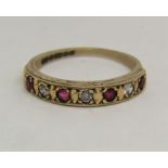 9ct ruby and diamond half hoop ring, size M, 2.2g