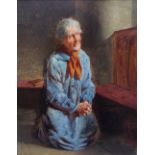 19th century British school - Study of an elderly man in blue smock and orange neckerchief, kneeling