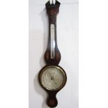 J H Burton of London, boxwood inlaid, mahogany banjo barometer/thermometer, inlaid with sunflowers