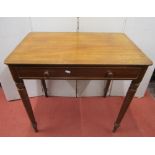 A simple 19th century mahogany side table with frieze drawer, on four turned supports, 75cm wide