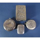 A collection of bijouterie silver items to include circular vesta case with gilt interior, further