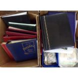 Two boxes of misc stamps, albums and other stamp related items (2)