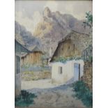 O Staitzner (20th century continental school) - Mountainous view, watercolour and bodycolour on
