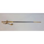 19th Century court sword with brass guard, hilt and pommel, with engraved steel blade, leather and