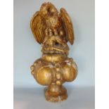 Interesting antique carved gilt wood finial symbolized/character group of a 'Pelican in her Piety'