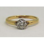 18ct claw set old cut diamond solitaire ring, stone 0.50cts approx, size N, 2.5g