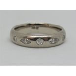 18ct white gold ring set with marquise and round cut diamonds, size P, 7.1g