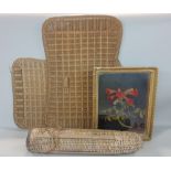 A 19th century framed hand worked felt floral spray, two well worked 19th century wicker panels