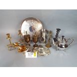 A mixed quantity of silver plate to include a pair of campana urn wine coolers, a gallery tray (