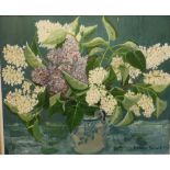 Barbara Holland - Still life with jug of lilac, oil on board, signed, 49 x 60 cm, together with a