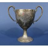 George III Irish silver twin handled trophy, inscribed "Clogheen Farming Society, challenge cup,