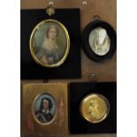 19th century miniature watercolour portrait of oval form showing a bust length study of Oliver