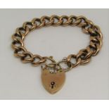 9ct hollow curb link bracelet with heart padlock clasp, 16g