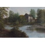 Francis Cecil Boult (British Fl.1877-1895) - River scenes with farm building and single arched red