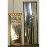 A small Italian pier glass with moulded gilt frame, partially enclosing a coloured print, together