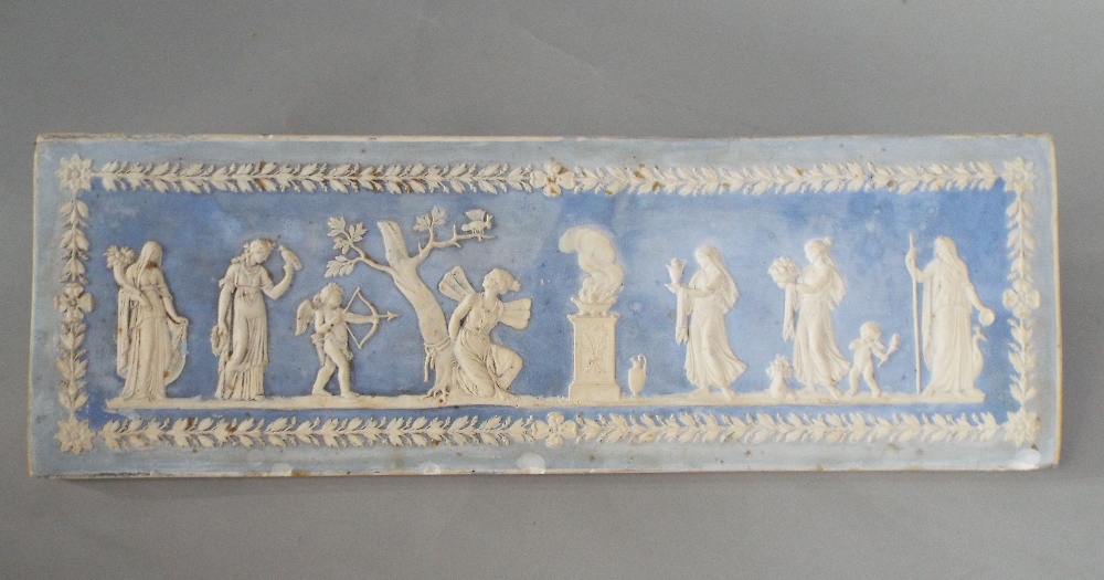 A pair of Wedgwood blue ground Jasperware plaques showing dancing classical female figures (in one - Image 2 of 7