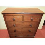 A Victorian walnut chest of three long and two short drawers, 102cm wide