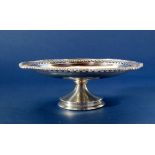 Edwardian silver tazza with geometric pierced band and cast shell borders, maker Pearce & Sons,