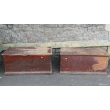 Two similar Victorian pine blanket boxes with hinged lids and scumbled finish, (AF) partially