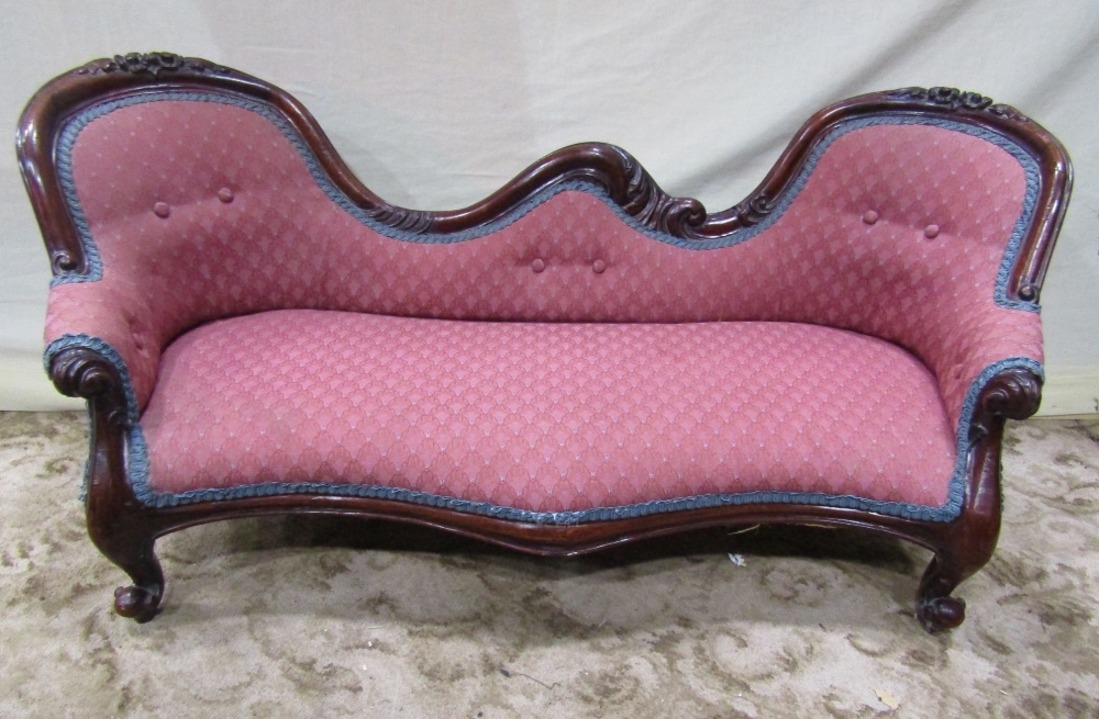 A Victorian style apprentice/dolls size double spoonback chaise/sofa with upholstered seat and