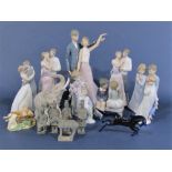 A collection of Nao figure groups of male and female couples, children, dancers, etc, together