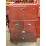 A vintage industrial aluminium two sectional secretaire chest, the fall front enclosing a simple