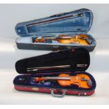 Two contemporary cased violins with bows: Stentor Student II and Prima 2000 1/4 (2)