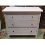 A contemporary pine bedroom chest of three long graduated drawers with painted finish, 108cm wide