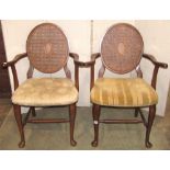 A pair of 19th century mahogany bar back dining or side chairs, with upholstered seats, raised on