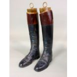 Pair of vintage black leather hunting boots with trees by Maxwell, New Bond Street, soles 28 cm max