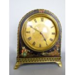 Small chinoiserie applied domed mantel clock of small proportions, with gilt sunburst dial, Roman