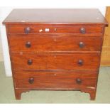 A 19th century mahogany bedroom chest of four long graduated drawers raised on bracket supports,
