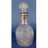 Good quality cut glass and thick silver collared decanter, maker John Grinsele & Sons, Birmingham
