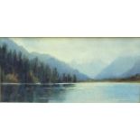 LG Linnell (British early 20th century) - Mountainous lake view, watercolour, signed, 19 x 30cm,