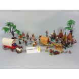 Collection of wild west themed model plastic toys, mostly by Britain Herald, Timpo and Swappers