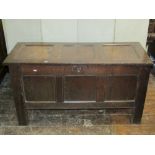 18th century oak coffer, with simple panelled frame, 130cm wide