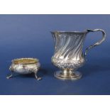 George IV half tankard/christening cup with wrythen fluted decoration embossed with a floral band,